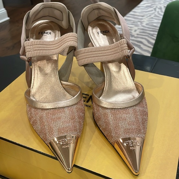 Fendi Shoes - Fendi Women's Glitter Pointed-Toe Heels - Rose Gold